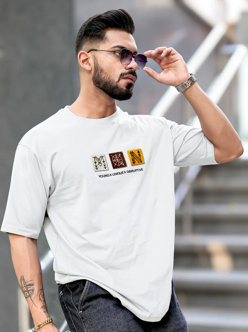 Maniac Maniac Mens Printed Round Neck Half Sleeve White Cotton T-Shirt