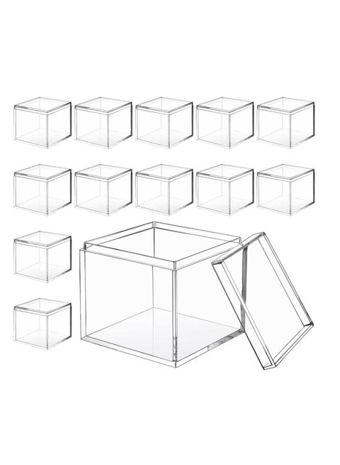 12 حزمة 5.5 × 5.5 × 5.5 سم صندوق أكريليك مع غطاء صندوق أكريليك صغير شفاف مكعب مربع من البلاستيك مع غطاء صندوق عرض حاويات أكريليك صغير لحبوب الحلوى والهدايا والمجوهرات الصغيرة