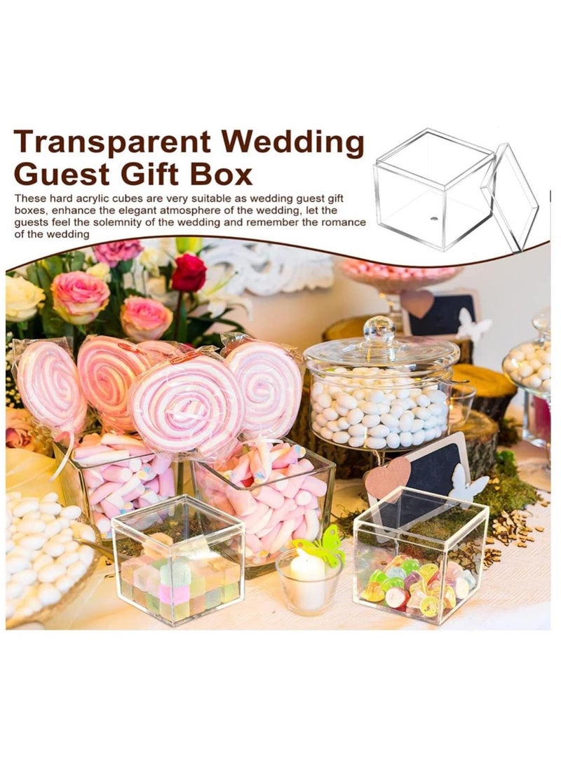 12 حزمة 5.5 × 5.5 × 5.5 سم صندوق أكريليك مع غطاء صندوق أكريليك صغير شفاف مكعب مربع من البلاستيك مع غطاء صندوق عرض حاويات أكريليك صغير لحبوب الحلوى والهدايا والمجوهرات الصغيرة