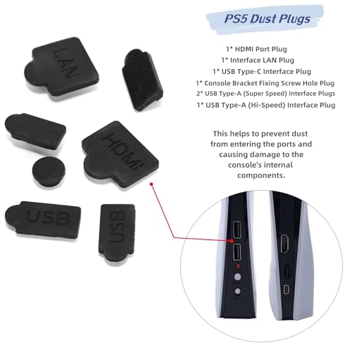 Ruimou 1Set PS5 Dust Protector Cover Kit (4pcs Dust Mesh Round Filter,7 Dust Plugs,1 Cleaning Brush)Compatible With PS5, PS5 Slim Game Console - Image 5