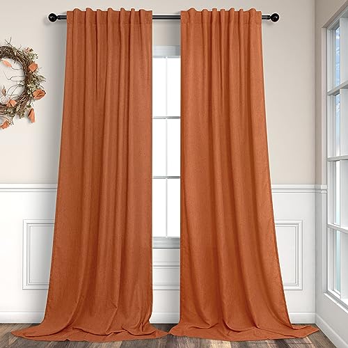 Pitalk Burnt Orange Curtains 120 Inches Long for Living Room 2 Panel Set Back Tab Pocket Draperies Soft Linen Lightweight Light Filtering Semi Sheer Red Dark Orange Curtain for Dining Room Sliding Door 10 FT - Image 1