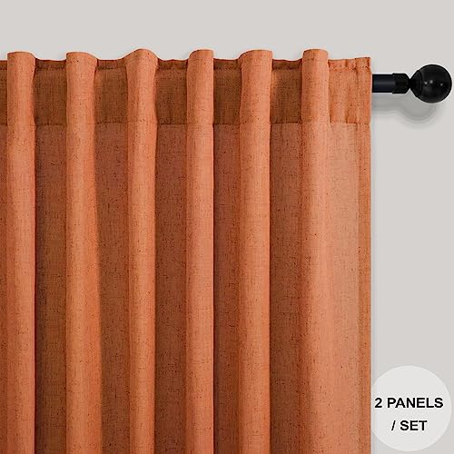 Pitalk Burnt Orange Curtains 120 Inches Long for Living Room 2 Panel Set Back Tab Pocket Draperies Soft Linen Lightweight Light Filtering Semi Sheer Red Dark Orange Curtain for Dining Room Sliding Door 10 FT - Image 2