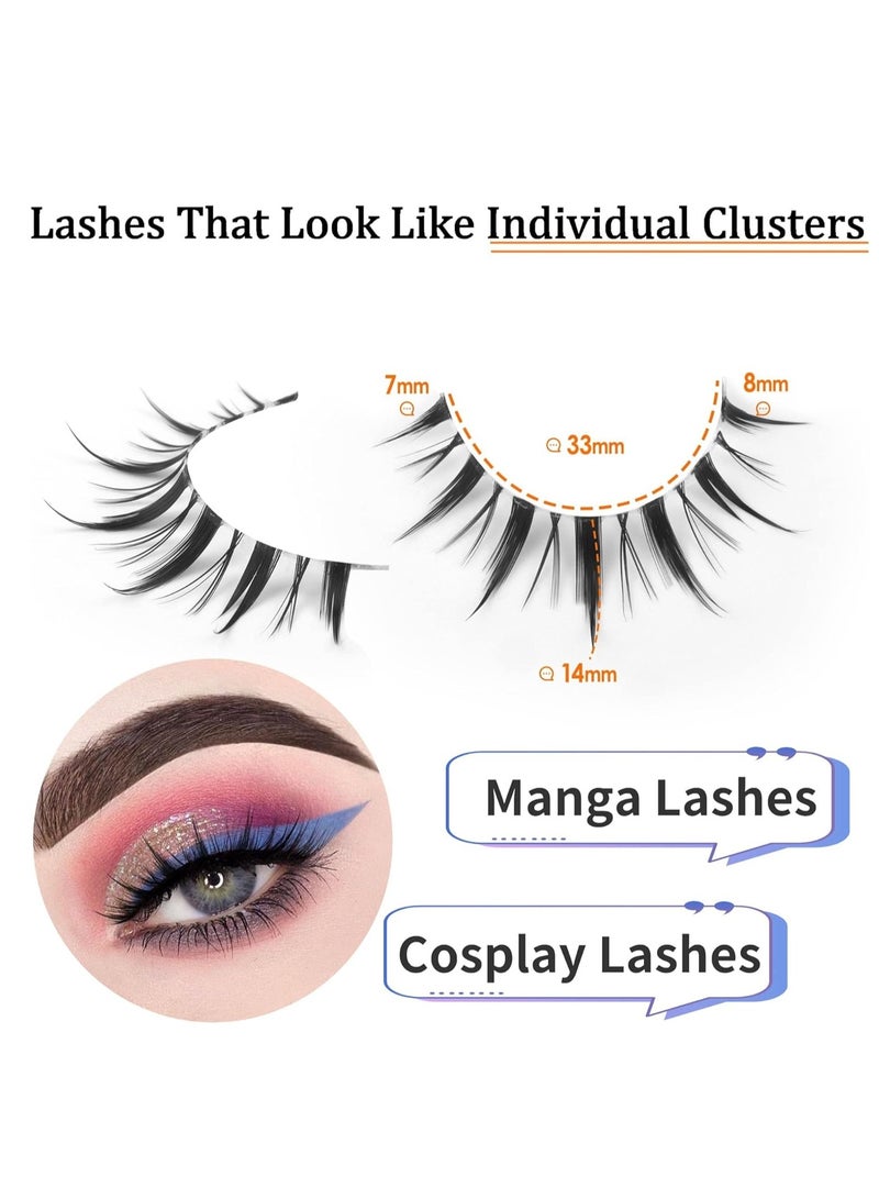 GUDOO 10 Pairs Manga Lashes Natural Look Anime False Big Eyelashes Eyelashes Individual Wispy Korean Makeup Eye Lashes Clusters Asian Fake Eyelashes Pack - Image 3