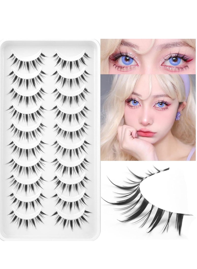 GUDOO 10 Pairs Manga Lashes Natural Look Anime False Big Eyelashes Eyelashes Individual Wispy Korean Makeup Eye Lashes Clusters Asian Fake Eyelashes Pack - Image 1