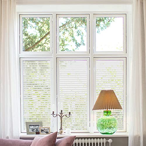 HOME13™ Frosted Glass Window Film Self Adheisve Decoartive Window Privacy Film Heat Control Removable Vinyl Window Sticker for Home Office (24"x144" Inch, Frosted Stripe) - Image 4