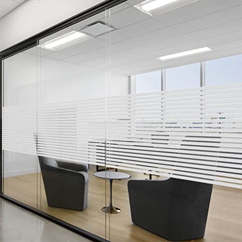 HOME13™ Frosted Glass Window Film Self Adheisve Decoartive Window Privacy Film Heat Control Removable Vinyl Window Sticker for Home Office (24"x144" Inch, Frosted Stripe) - Image 2