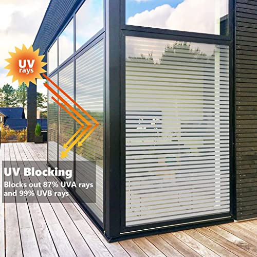 HOME13™ Frosted Glass Window Film Self Adheisve Decoartive Window Privacy Film Heat Control Removable Vinyl Window Sticker for Home Office (24"x144" Inch, Frosted Stripe) - Image 3