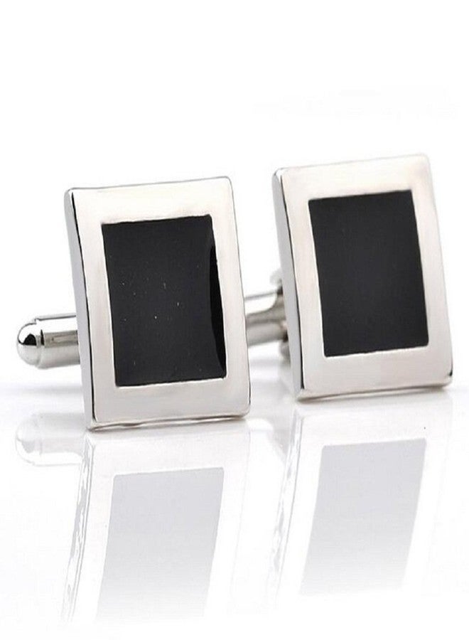 Peora Stylish Black Business Suit Sleeve Decoration Square Shape Black Button Cufflinks for Men - Image 1