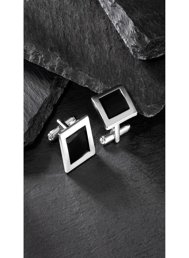 Peora Stylish Black Business Suit Sleeve Decoration Square Shape Black Button Cufflinks for Men - Image 2