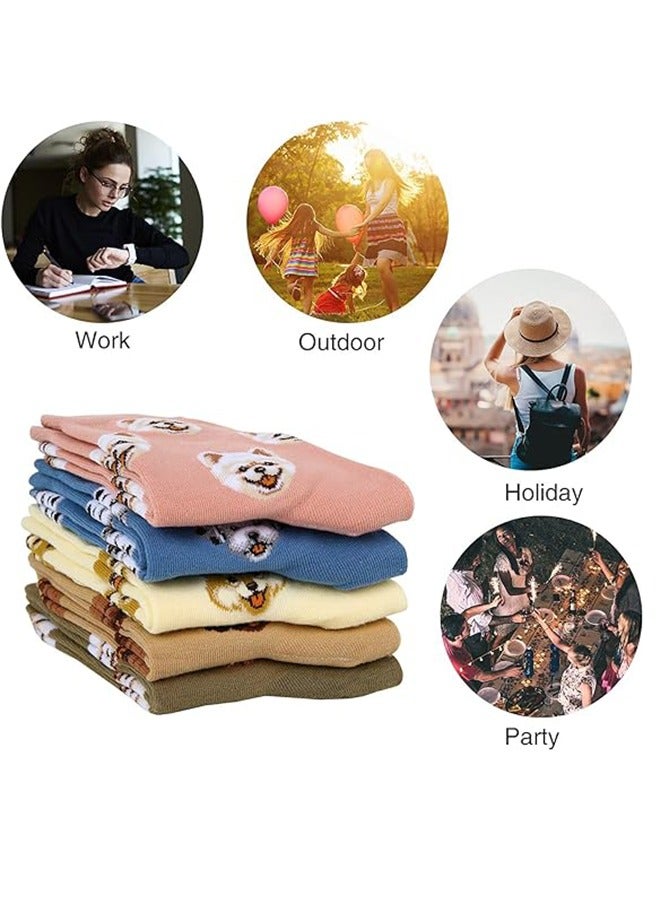 Socks Women's 5-Pack Cotton Fun Middle Socks Fun Comfortable Novelty Casual Socks Cartoon Animal Dog Middle Socks Creative Trendy Socks - Image 2