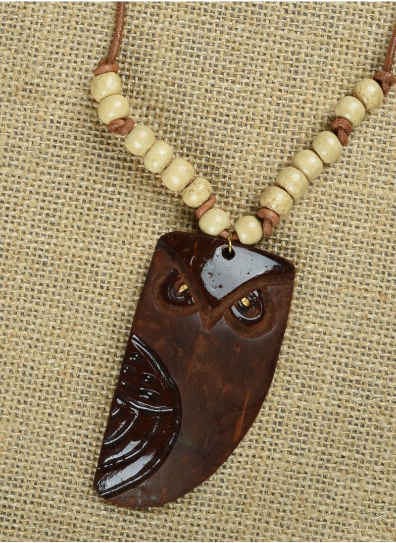 N & H Handcrafted Coconut Shell Owl Shaped with Beads Necklace Set  - Image 4