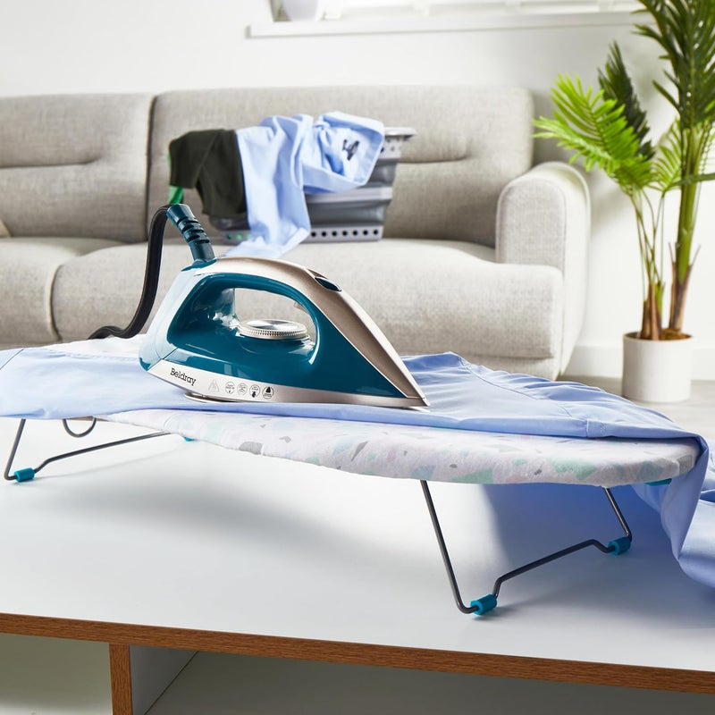 Beldray LA028459PASFEU7 Tabletop Ironing Board - 100% Cotton Cover & Felt Pad for a Smooth Press, Compact & Convenient, Ideal for Left & Right-Handed Use, Portable/Lightweight, Terrazzo Pastel Pattern - Image 3