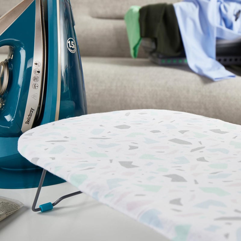 Beldray LA028459PASFEU7 Tabletop Ironing Board - 100% Cotton Cover & Felt Pad for a Smooth Press, Compact & Convenient, Ideal for Left & Right-Handed Use, Portable/Lightweight, Terrazzo Pastel Pattern - Image 4