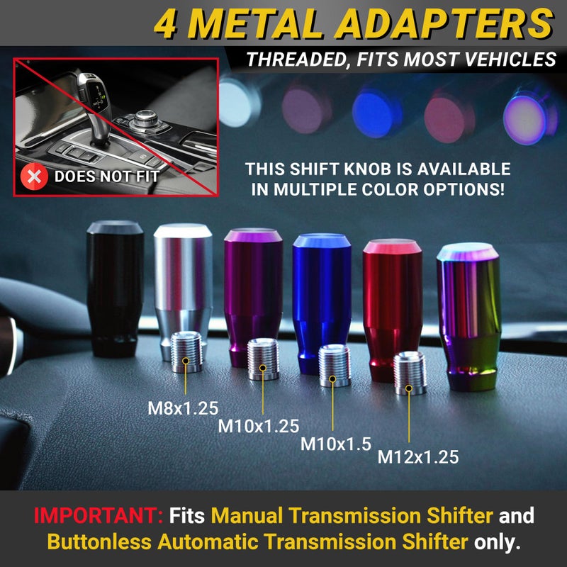 Mega Racer Premium Brushed Silver Shift Knob - 4 Metal Threaded Adapters, 4 5 6 Speed Manual & Buttonless Automatic Transmission, Aluminum Car Gear Stick Shifter Knobs (M8, M10x1.25/1.5, M12x1.25) Cool JDM Style - Image 5