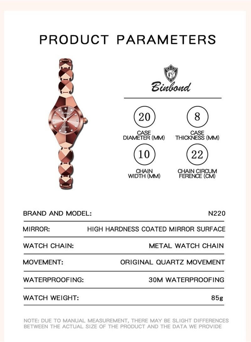 BINBOND Women's Water Resistant Quartz Analog Watch with Bracelet - Rose Gold  - Image 4