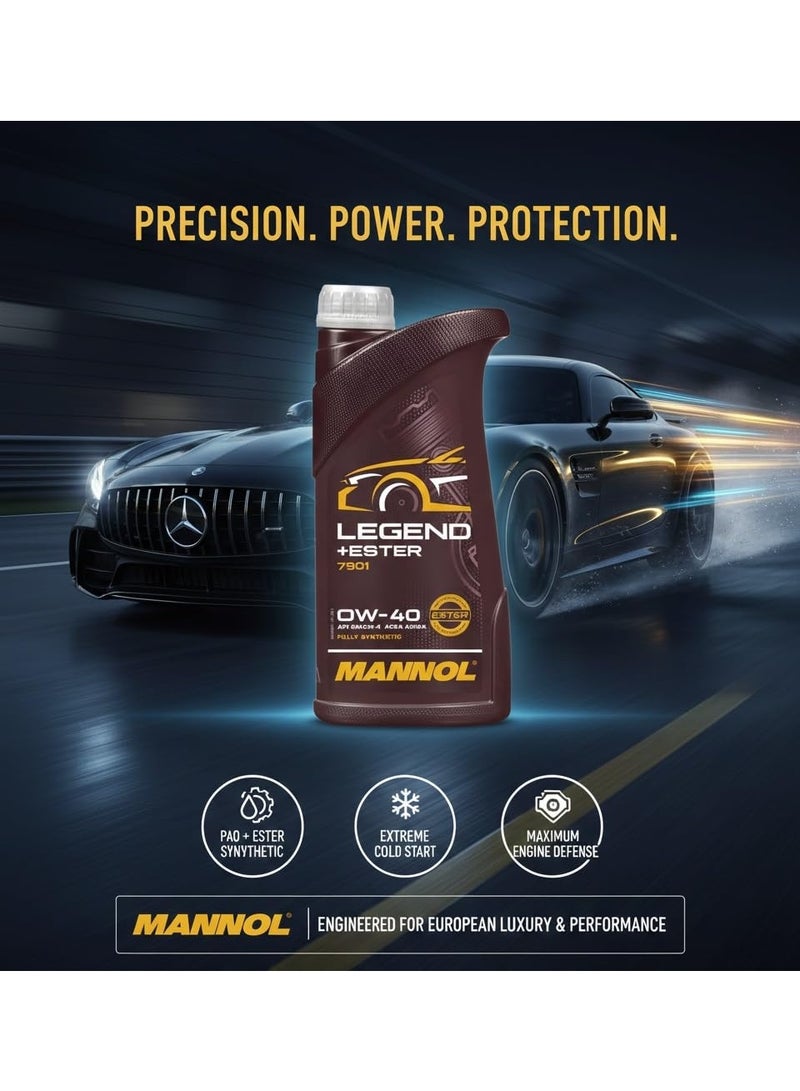MANNOL 7901 Legend + Ester SAE 0W-40 (1L) ACEA A3/B4 API SN/CH-4 BI SYNTHETIC ENGINE OIL FOR PETROL AND DIESEL ENGINES OF CARS 1L - Image 2