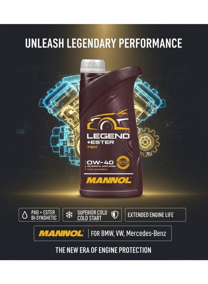 MANNOL 7901 Legend + Ester SAE 0W-40 (1L) ACEA A3/B4 API SN/CH-4 BI SYNTHETIC ENGINE OIL FOR PETROL AND DIESEL ENGINES OF CARS 1L - Image 3