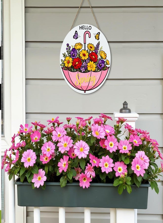Joyhawk Hello Spring Decorations for Home,Pink Umbrella Flower Welcome Sign for Front Door,Wooden Door Decor Wreath Hangers for Office Farmhouse Outside Party Porch Wall Decoration - Image 5