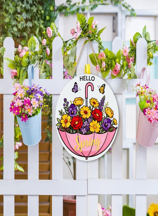 Joyhawk Hello Spring Decorations for Home,Pink Umbrella Flower Welcome Sign for Front Door,Wooden Door Decor Wreath Hangers for Office Farmhouse Outside Party Porch Wall Decoration - Image 4