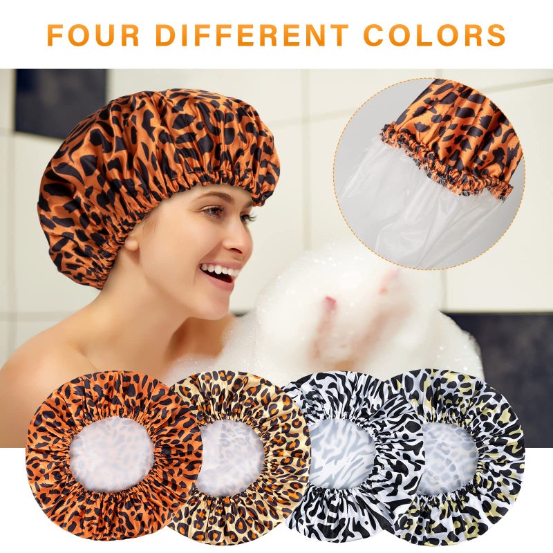 AmazerBathShower Cap, 4 PCS Shower Caps for Women Reusable Waterproof, Double Layers Hair Cap for Shower, Elastic and Flexi Bath Caps, Environmental Protection Bathing Caps - Image 3