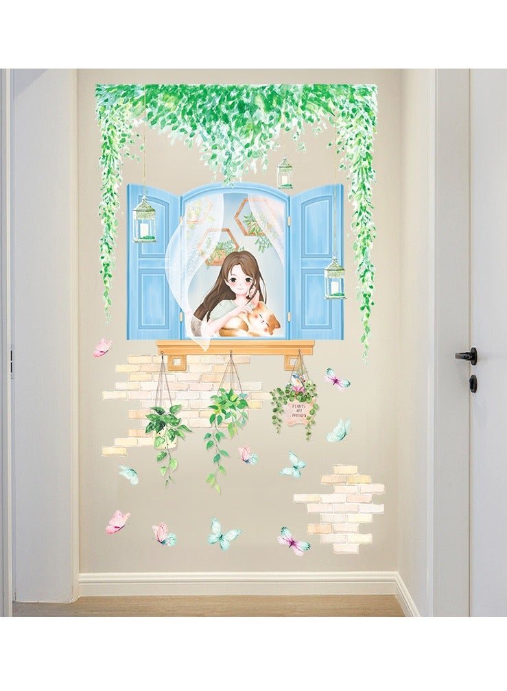 Bluejw Fresh Flower Window Girl Wall Stickers Perfect For Bedroom And Living Room - Image 1