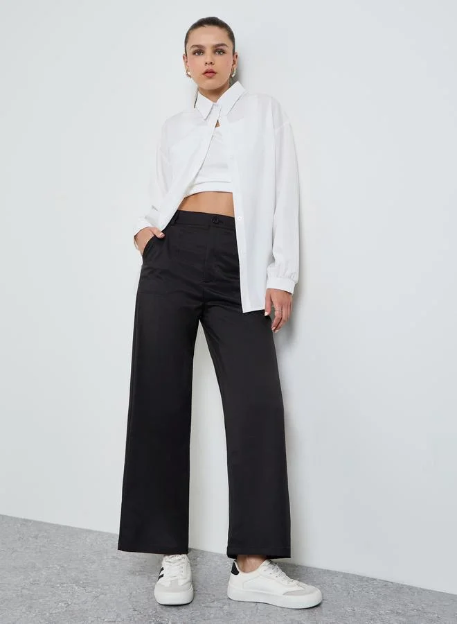 Take Two Black Solid High Rise Straight Pants