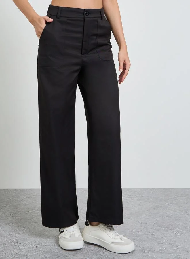 Take Two Black Solid High Rise Straight Pants