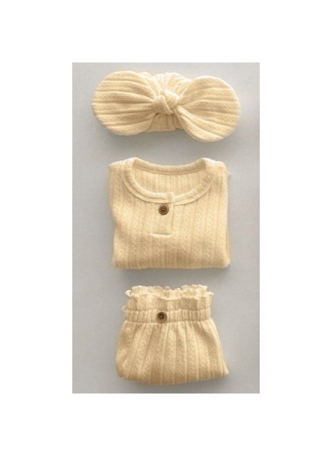 Baby Girl Autumn Knitted Jacquard Long Sleeve T-shirt + Triangle Pants Set - Image 2