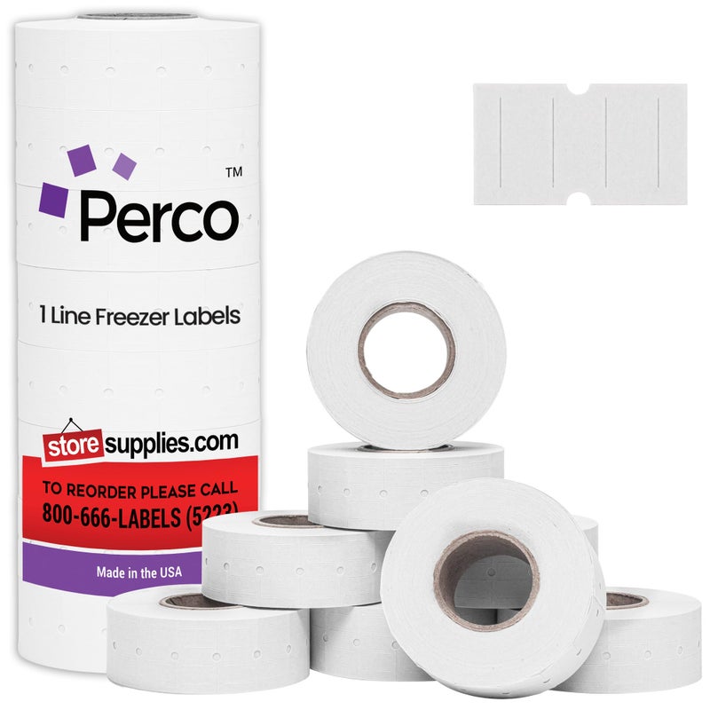 Perco 1 Line Freezer Adhesive Labels - 8 Rolls, 1 Sleeve, 8,000 Blank Price and Date Gun Labels for Perco Lite, X, Plus and Pro 1 Line Price and Date Guns - Made in USA - Image 1