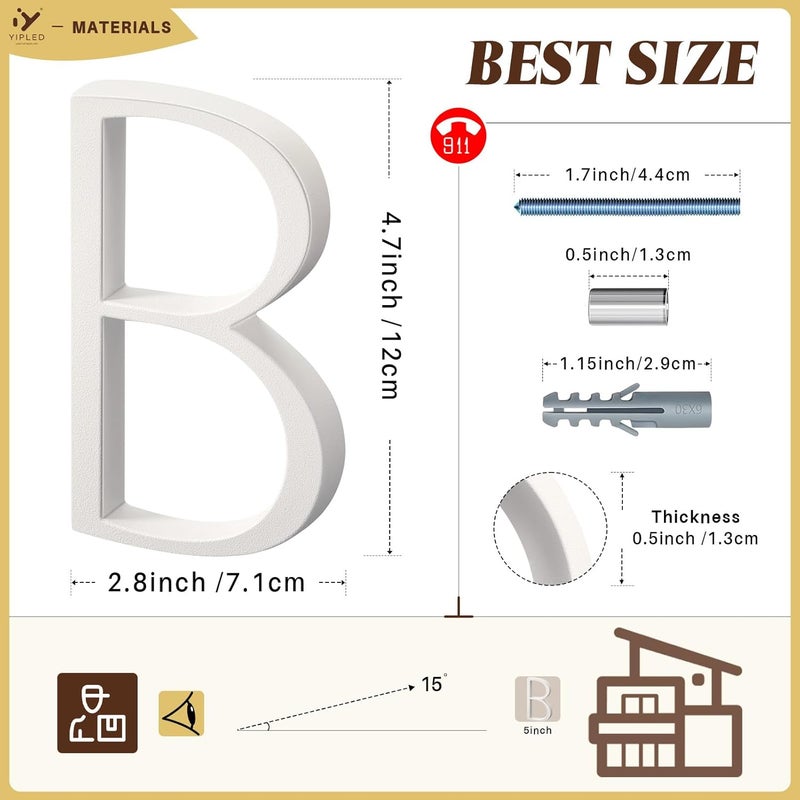 YIPLED 5 Inch House Numbers for Outside, Metal Address Number B- Modern Design, Weather-Resistant White Crystal Powder Coated Finish, Stain Resistant, No Paint Peeling (White) - Image 3