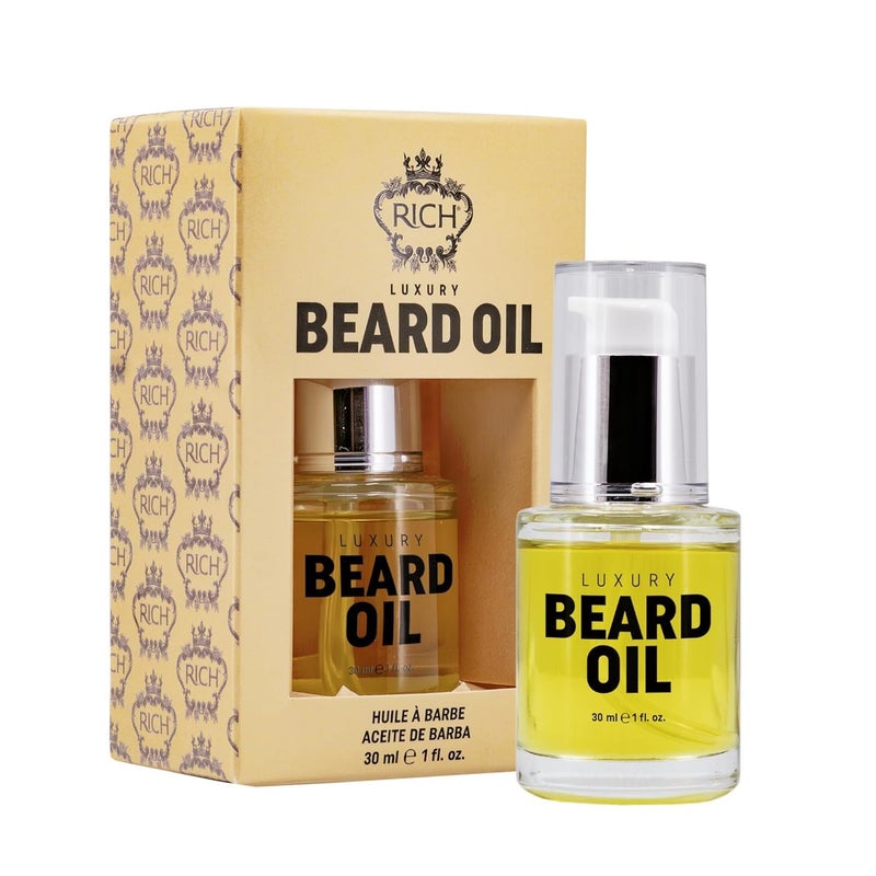 RICH RICH Luxury Beard Oil for Men - Deep Conditioning and Softening for Your Beard & Mustache with Argan, Jojoba & Macadamia Oil - 1 Fl Oz (Luxury Beard Oil)