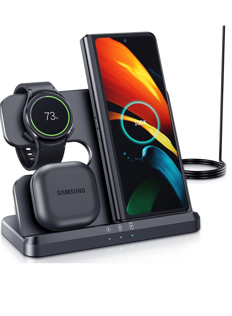 KASTWAVE Wireless Charging Station for Samsung 3 in 1 Wireless Charger for Galaxy Watch 4/3/Active 2/1 Compatible with Samsung S22 Ultra S21 S20 Note20 Z Flip 4/3 Z Fold Galaxy Buds, Black - Image 1