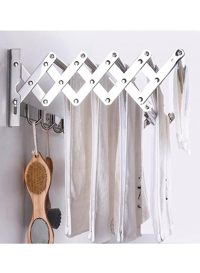 DubaiGallery مجفف ملابس حائطي مقاوم للصدأ من الفولاذ المقاوم للصدأ، مجفف ملابس قابل للتمديد، مجفف موفر للمساحة، 6 قضبان تجفيف، مجفف ملابس لزاوية الغسيل على الحائط مع التركيب على الحائط - Image 3