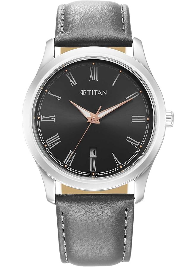 تيتان ساعة كوارتز تناظرية مع تاريخ ومينا أنثراسيت للرجال 1823Sl06 - Image 1