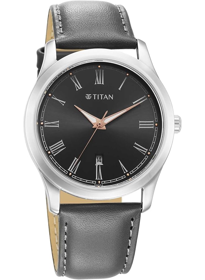 تيتان ساعة كوارتز تناظرية مع تاريخ ومينا أنثراسيت للرجال 1823Sl06 - Image 2