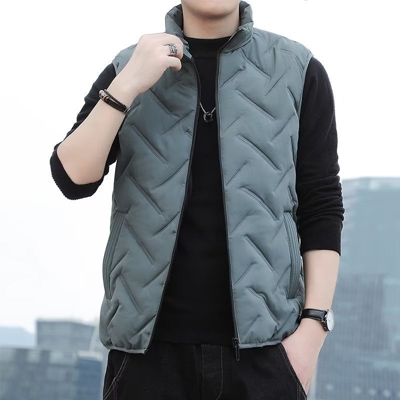 Men'S Vertical Collar Solid Color Vest Casual All-Match Simple Ware Vest Warm Windproof Shoulder-Free Jacket For Men - Image 3