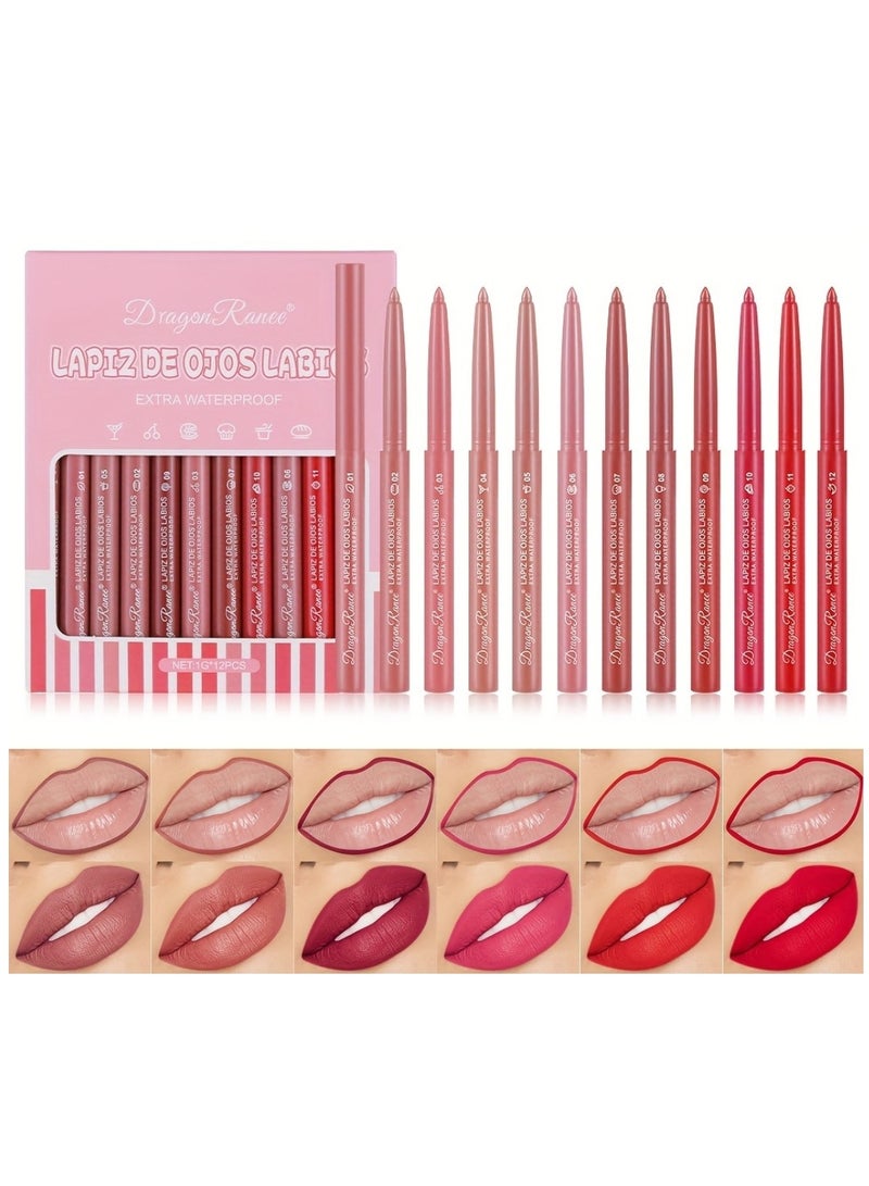 Dragon Ranee 12 Pcs Lip Liner Lipstick Set 12 Colors Lip Liner Pencil Matte Waterproof Long Lasting Lipstick Lip Contour Makeup Lip Pencil Set Full Color One Stroke Define Lip Liner  - Image 1