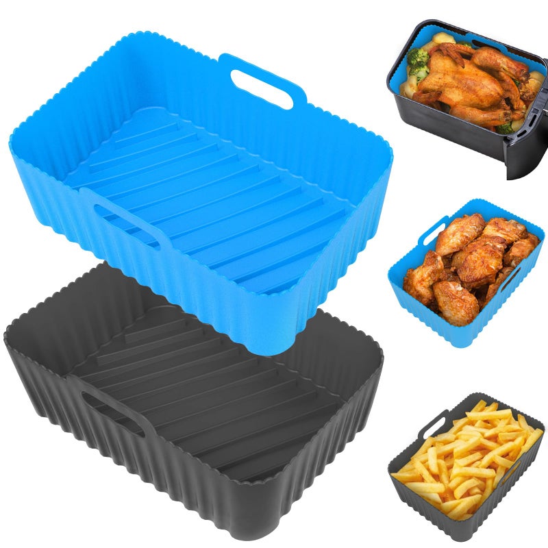 Silicone Air Fryer Liners Rectangle 2 Pack 80 Inch Airfryer Liners 810 QT Dual Air Fryer Liners Reusable Pot Oven Liner Baking Tray Air Fryer Basket Silicone Mat Bowl Air Fryer Accessories Kitchen
