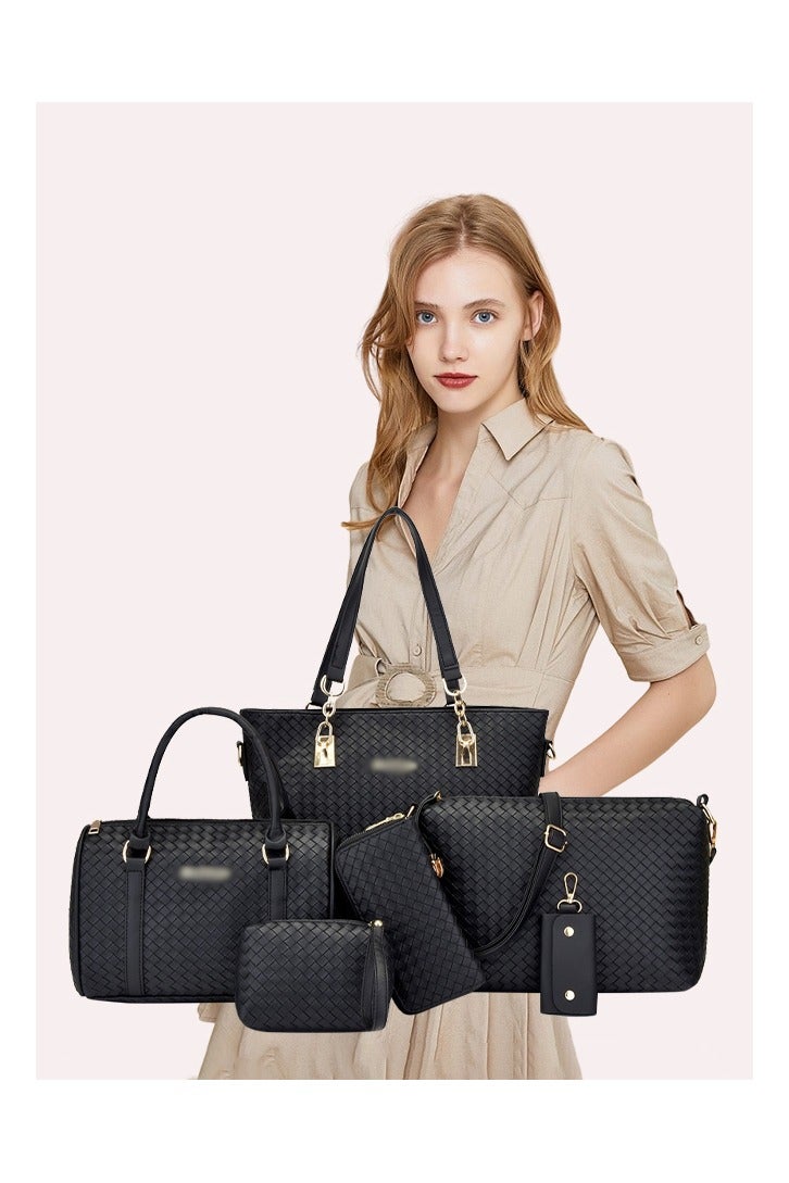 DUNISO 6pcs Shoulder Bag Set for Women Large Capacity Diamond pattern Ladies Tote Handbag Set for Women Commute One Shoulder Crossbody Bag with WalletBlack - Image 1