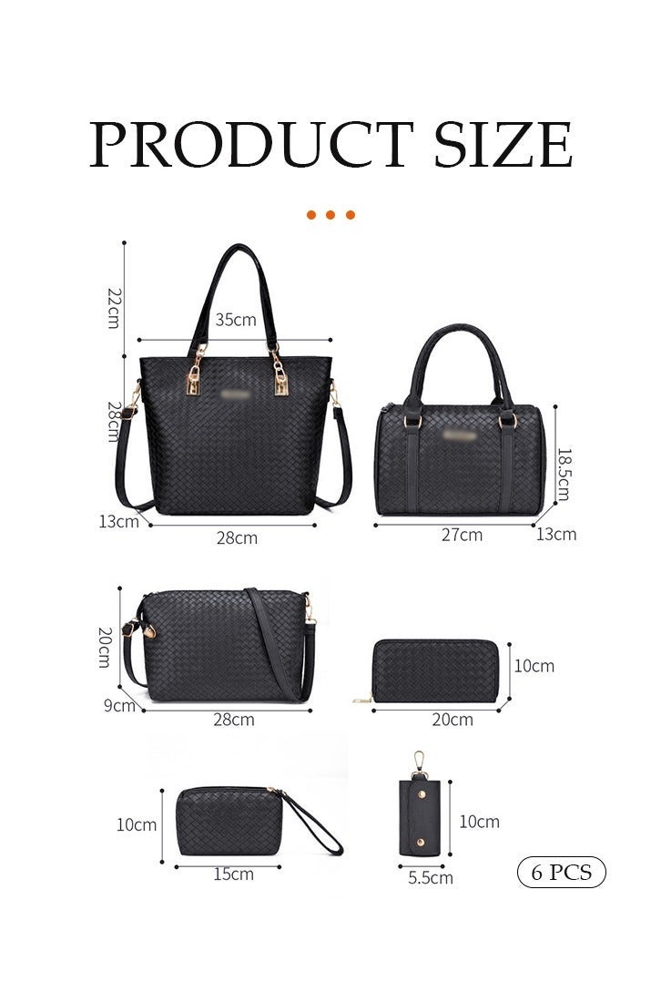 DUNISO 6pcs Shoulder Bag Set for Women Large Capacity Diamond pattern Ladies Tote Handbag Set for Women Commute One Shoulder Crossbody Bag with WalletBlack - Image 2