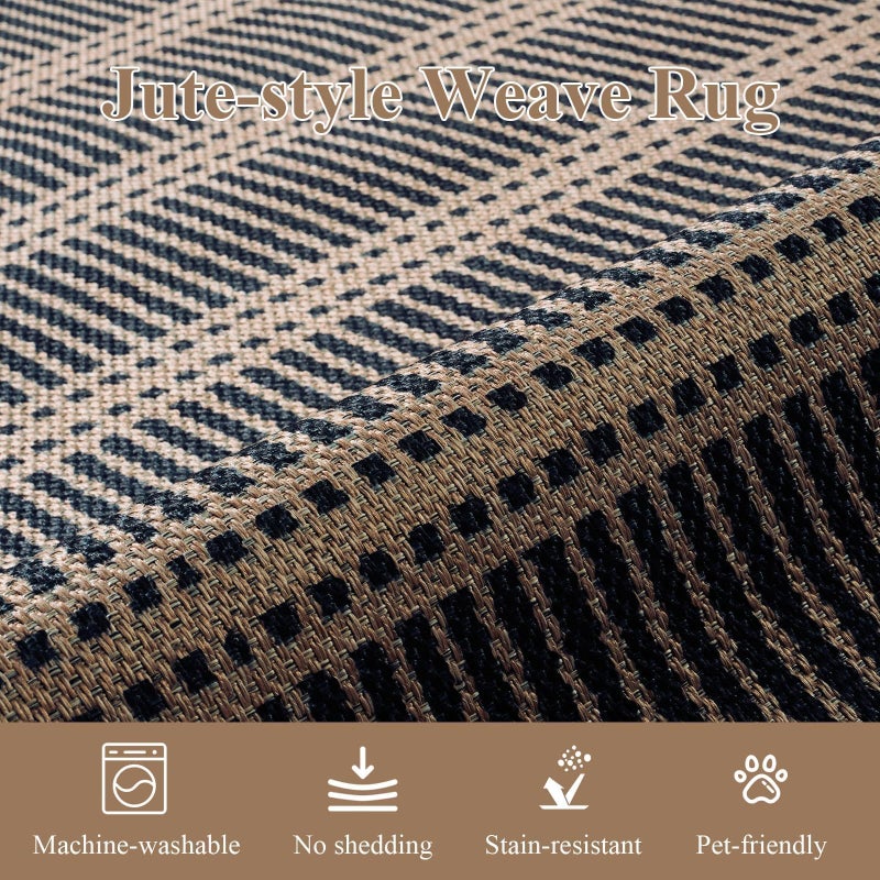 LIVEBOX Easy Jute Indoor Outdoor Rug 3x5 Front Porch, Black Striped Washable Outdoor Rugs for Entryway Living Room, Non Slip Rug Geometric Carpet Door Mat for Entry Front Door, Patio, Kitchen, Bedroom - Image 4