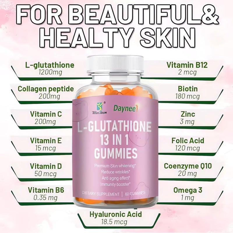 Wins Town جيلي L-جلوتاثيون 13 في 1 1200 ملغ تقليل التجاعيد مضاد للشيخوخة 60 حبة - Image 4