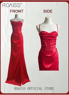 roaiss Banquet Party Dress for Women Evening Dresses Side Slit Backless Long-Length Prom Ball Gown Elegant High Waist Slim Dress  - Image 5