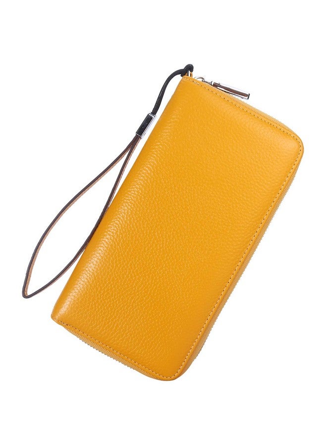 Lavemi Women'S Rfid Blocking 100% Leather Large Capacity Zip Around Wallet Phone Holder Clutch Travel Purse Wristlet(Large Size Pebbled Yellow) - Image 1