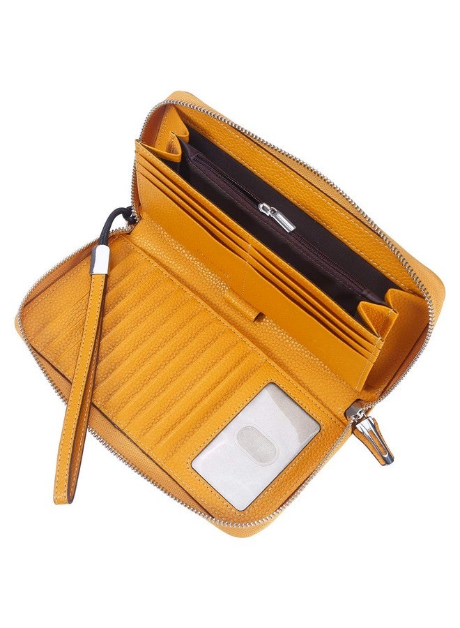 Lavemi Women'S Rfid Blocking 100% Leather Large Capacity Zip Around Wallet Phone Holder Clutch Travel Purse Wristlet(Large Size Pebbled Yellow) - Image 5
