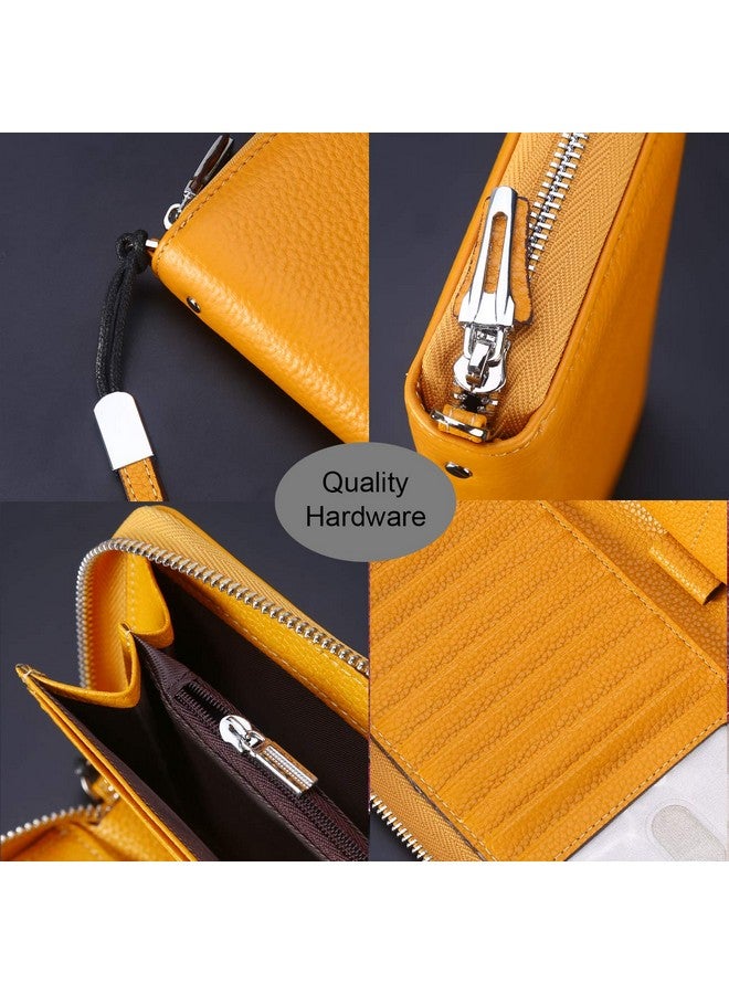 Lavemi Women'S Rfid Blocking 100% Leather Large Capacity Zip Around Wallet Phone Holder Clutch Travel Purse Wristlet(Large Size Pebbled Yellow) - Image 3