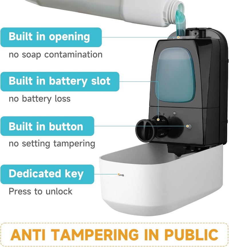 AIKE AK1226S Automatic Soap Dispenser Wall-Mounted, Tamper-proof Design for Public Areas, 1000 ml - Image 3