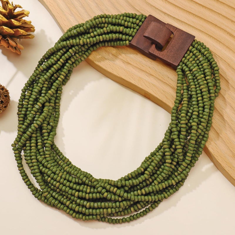 Coiris Beaded Strand Necklace for Women Boho Chunky Beaded Strand Necklace Bohemian Summer Beach Necklace Jewelry for Women(N0059-Black) - Image 5