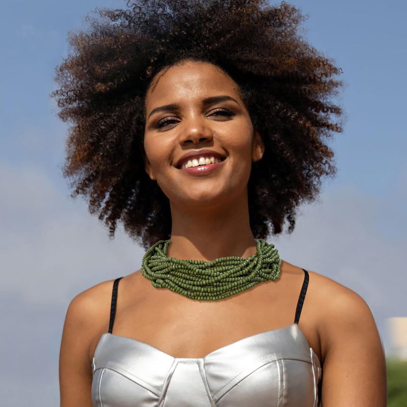 Coiris Beaded Strand Necklace for Women Boho Chunky Beaded Strand Necklace Bohemian Summer Beach Necklace Jewelry for Women(N0059-Black) - Image 2