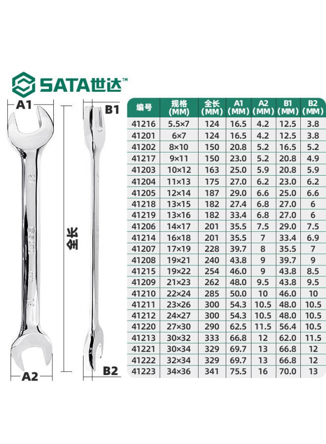 Sata Metric Fully Polished Double Open-end Wrench, Automotive Repair Wrench Tool, 19x21mm, 41208 - Image 2